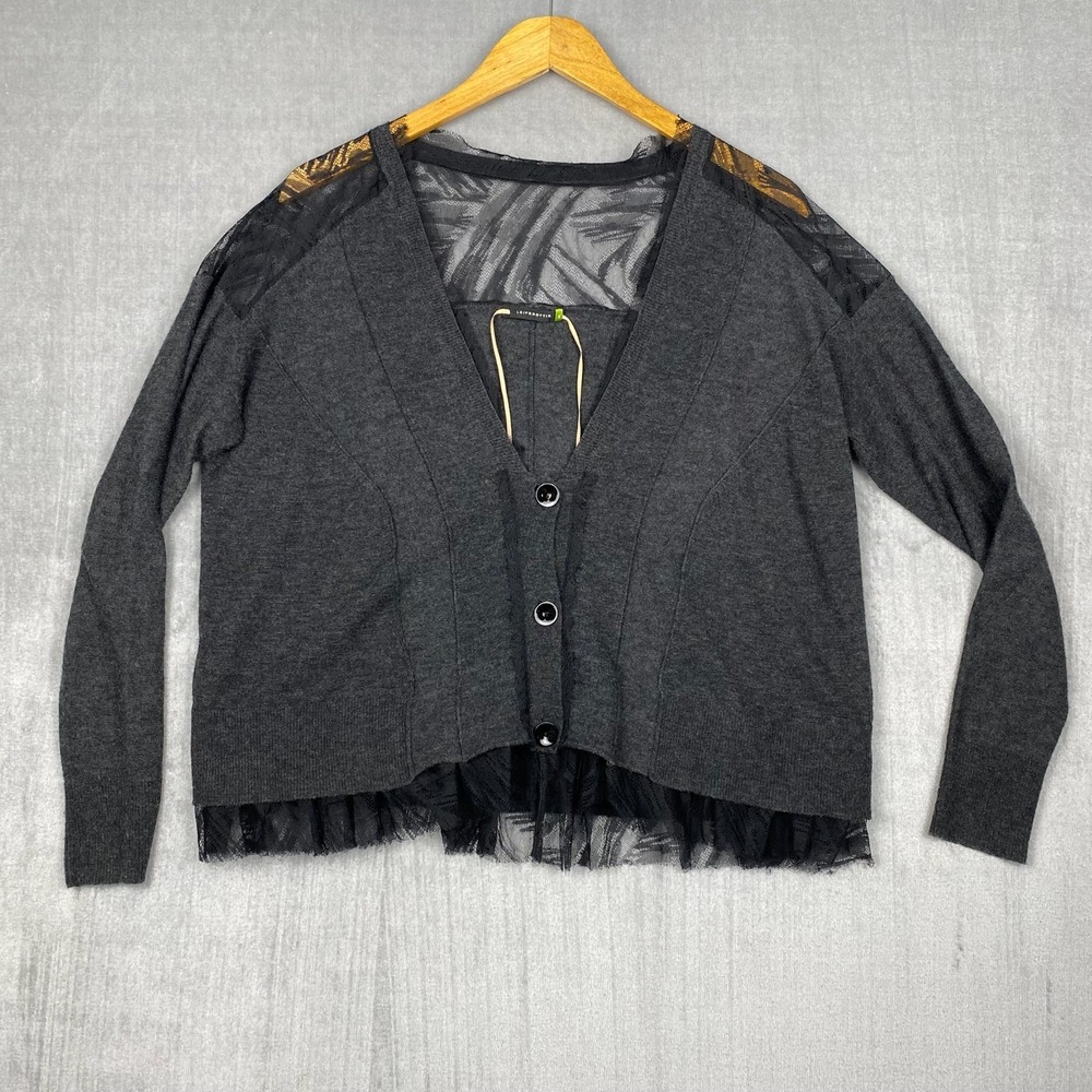 leifsdottir Dark Gray Cardigan with Black Tulle Trim
